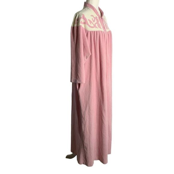 Vintage Vanity Fair Fleece Half Zip Robe L Pink Long Sleeve Applique Pockets - Picture 3 of 7